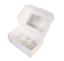 Упаковка для капкейков белая 250x170x100 мм. с окном, 6 ячеек, в упаковке 100шт.